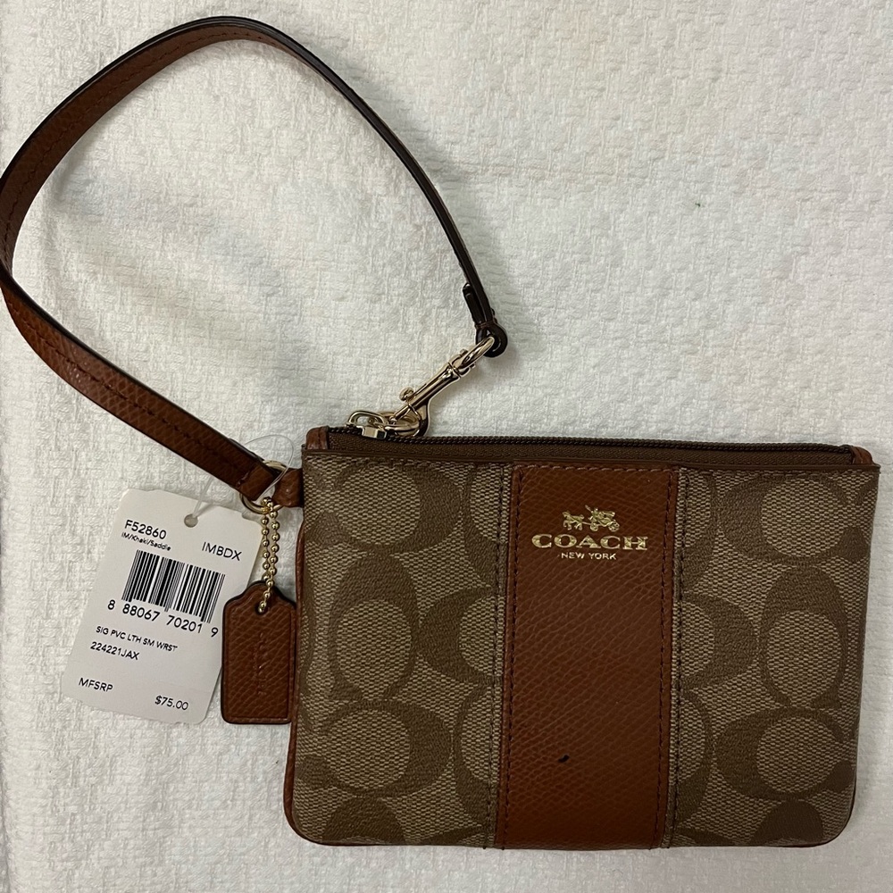 Coach Saddle and Brown Logo Monogram Signature Wristlet. 🎁Great gift